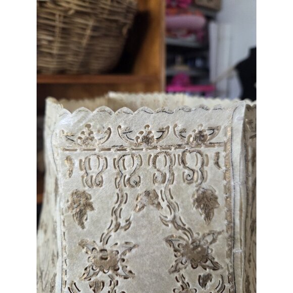 Vintage Rawhide Lampshade Hand-Sewn Panels Western Rustic Spanish Revival - Picture 3 of 10